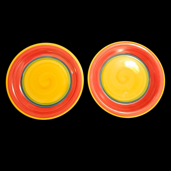Royal Norfolk Color Splash Dinner Plates 10.75" Set of 2 Bright Red Yellow - Picture 1 of 4